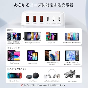 Amazon | USB コンセント合計100W 6ポート USB C 急速充電器 AC